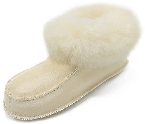 Hollert Lammfell Hausschuhe BETTSCHUHE Sleepy medizinische Gerbung Merino Echtleder Fellschuhe atmungsaktiv Schuhgröße 38