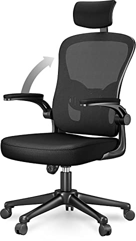 naspaluro Silla de Oficina Ergonómica con Soporte Lumbar, Silla de Escritorio con Reposacabezas Ajustable, Reposabrazos Abatibles, Respaldo Transpirable, Silla Giratoria para Oficina en Casa, Negro