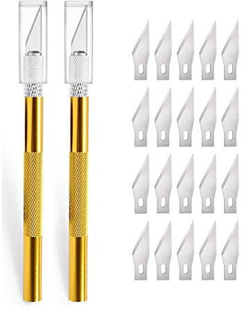 2 Stück Cutter für DIY Art Work Cutting, Skalpell mit 20 Ersatzklingen, Bastelmesser Cuttermesser Hobbymesser Schnitzmesser Caving, Skulptur, Fensterfolie, Lackschutzfolien (Gelb)