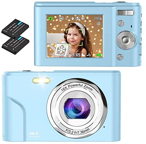 Bofypoo Digital Camera, 48MP & FHD 1080P, 16X Digital Zoom, Blue
