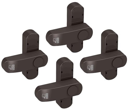 BASI | Fenstersicherung 4er Set | Weiß Braun | Zusatzsicherung für einflügelige Fenster Fenstertüren | verriegelbar mit Druckknopf | Schwenkriegel | Einbruchschutz | Farbe Braun | 4 Stück