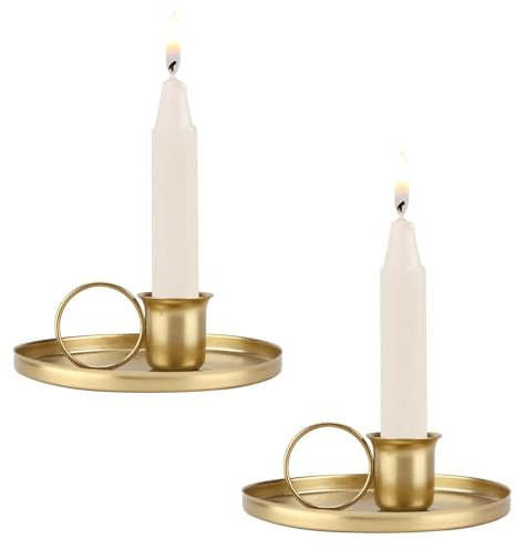 Bougeoir Conique En Métal 2 Pièces, Photophore Vintage En Fer Forge Avec Poignée Et Plateau Retro Chandelier Decoration Table Bougeoirs Coniques En Fer Pour Saint Valentin De Noël Halloween (Or)