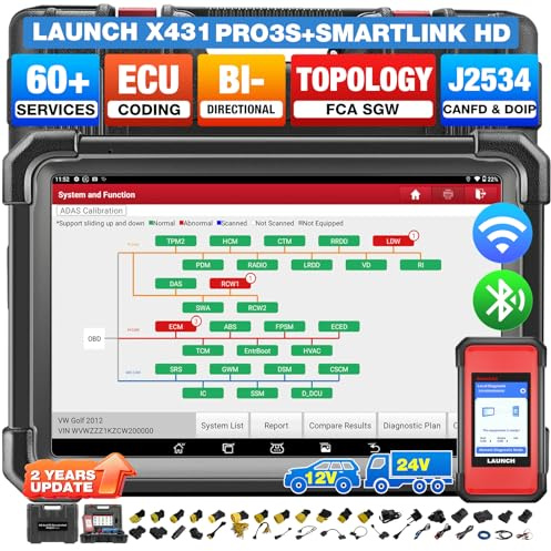 LAUNCH X431 Pro3S+ SMARTLINK HD OBD2 Diagnosegerät für alle Fahrzeuge(12V&24V)ECU-Codierung,OE-Level Alle Systemdiagnosen,60+Servicefunktionen,Topologie-Mapping,Bidirektionale Steuerung,2 Jahre Update
