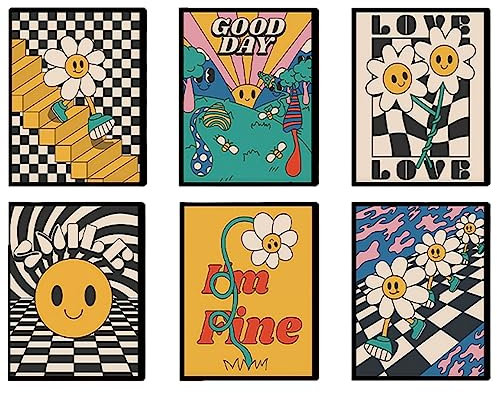 Lslandmood Funny Cute Pictures Wall Art Decor, Yellow Flowers Canvas Wall Art Prints, Aesthetic Artwork Posters for Living Room Bathroom Bedroom Office Wall Decor- A4 set of 6 Unframed