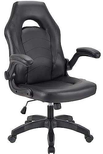 T-THREE.Gaming Chair, PU Leather Ergonomic Office Chair Swivel Office Chair with Lumbar Support, Executive Chair for Adults with upholstered armrests and seat Cushion, for Home Office Black