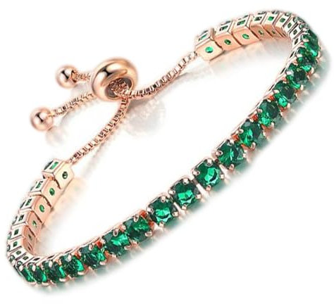 Apocalyptic-K Women's Zirconia Bracelet,Black/Colored/Blue&White Zirconia Bracelet,3MM/4MM, Stylish 6A Quality Zirconia, (4MM, Emerald Zirconia,Rose Gold)