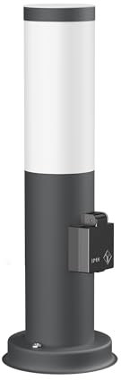 ledscom.de Pollerleuchte PORU mit Steckdose für außen, anthrazit, 39 cm, inkl. E27 Lampe, Energieeffizienzklasse A, (warmweiß, 4W, 935lm)