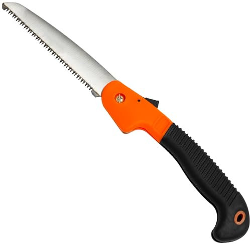 AERZETIX - C70190 - Scie à bois pliante 170 mm - scie d'élagage pliable - scie à main avec poignée en plastique et en caoutchouc - lame en métal - couleur orange et noir