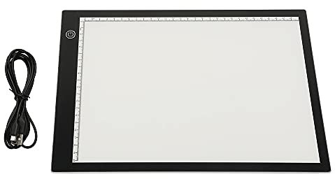 XUANYU Led Licht Pad A3/A4 Leuchttisch LED mit Einstellbare Helligkeit und Speicherfunktion, 5mm Ultradünne Kopier Zeichenbrett für Diamond Painting Zeichnen Skizzieren und Design (A4 mit Messungen)
