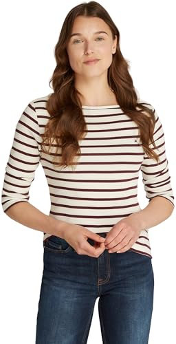 Tommy Hilfiger Damen Langarmshirt New Cody Slim U-Boot-Ausschnitt, Mehrfarbig (Fine STP Calico/Deep Rouge), M