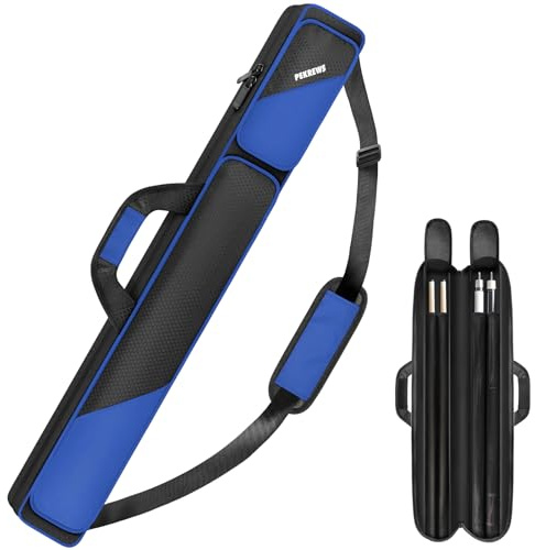 PEKREWS Pool Cue Case - 2x2 Holds 2 Sticks With 2 Accessory Zipper Pockets, Sturdy Polyester Carry Bag With Shoulder Strap Handle, Soft Billiard Sling Bag for Men and Women