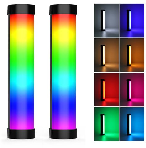 LUXCEO 2Pack Handheld Light Wand, Multicolor RGB LED Video Light for Photography, 2000mAh Rechargeable Mini Light Stick Dimmable 3000K-6000K CRI95+ Professional Tube Lights for YouTube, TikTok
