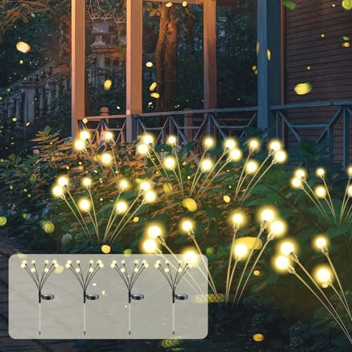 SCNNC Solar Firefly Lights - 8 LEDs Waterproof IP65, Fence Lights for Lawn Yard Patio Pathway & Landscape Garden Decoration, 4 Pack