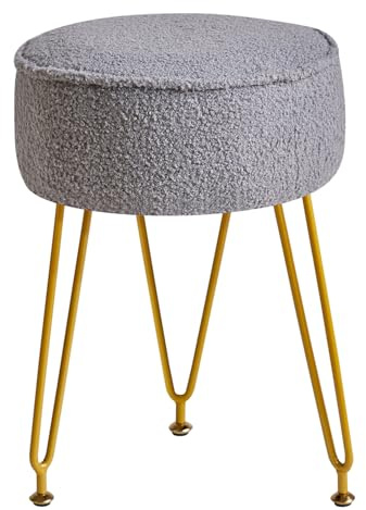 IBUYKE Teddy Velvet Round Foot Tabouret Ottoman, Maquillage vanité Tabouret Table d'appoint, Velours vanité Siège, Sac canapé Tabouret, Salon Chambre à Coucher, Gris WBD009G
