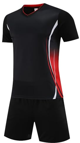 Barn pojkar fotbollskit barn fotboll Jersery set gym shorts och t-shirt set sportkläder för barn ålder 5-13 år, Svart 01, 7-8 Years
