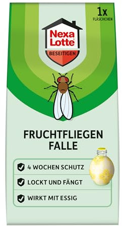 Nexa Lotte Fruchtfliegenfalle, 1 Falle - Effektiv gegen Fruchtfliegen mit Essig-Lockstoff, Wirkt bis zu 4 Wochen, Dekorativ und Auslaufsicher