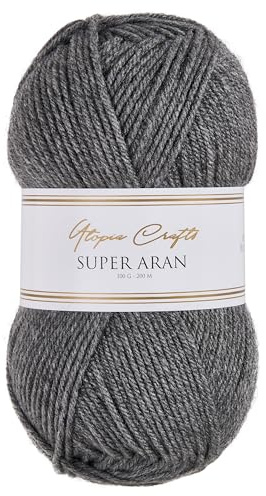 Utopia Crafts Super Aran stick- och virkgarn 100 g (mokey grå)