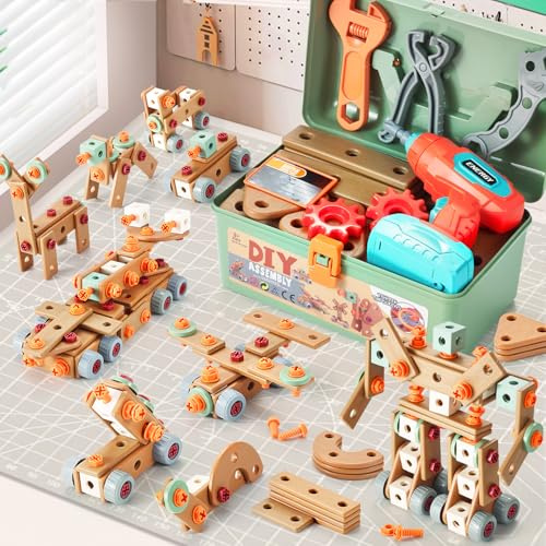 Kids Tool Set with Drill,148Pcs Toddler Tool Set with Toolbox,STEM Montessori Toys for 3 4 5 Year Old,Pretend Play Kid Toy,Educational Construction Toy for 3-5 Year Old Boy Girl,Birthday Gift for Kids