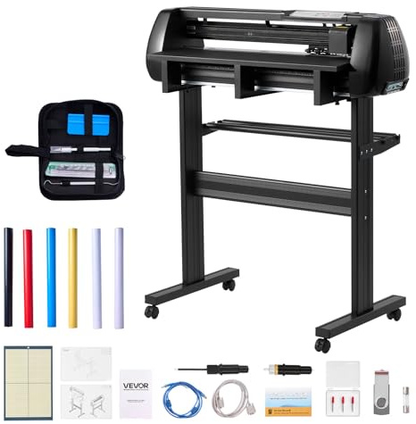 VEVOR Plotter da Taglio Vinile, Macchina da Taglio per Vinile, Macchina Taglierina, Larghezza di Alimentazione max. 720 mm, Doppie lame, Forza e Velocità Regolabili, Display LED con Fogli Adesivi