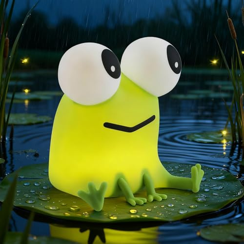 Gemmac Luz Nocturna Bebe con Forma de Rana, Lámpara de Mesita Noche Control Táctil Regulable USB Recargable LED Lámpara Silicona Recargable con Función Temporizador Luz Nocturna Infantil para Regalo