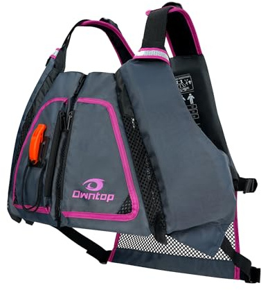 Owntop Ayuda a la Flotabilidad para Adultos | Espalda de Malla, Silbato y Bolsillos Grandes | Excelente Flotabilidad | Chaleco de Flotabilidad Ajustable para Kayak, Pesca y Navegación (Rosa,XL-XXL)