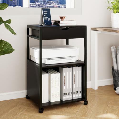 PUNCIA Étagère de Rangement pour Dossiers Support Imprimante (Blanc) | 50x40x75 CM Meuble Doucument Multifonction avec Petit Tiroir pour Bureau Maison ou Atelier Capacité 80KG