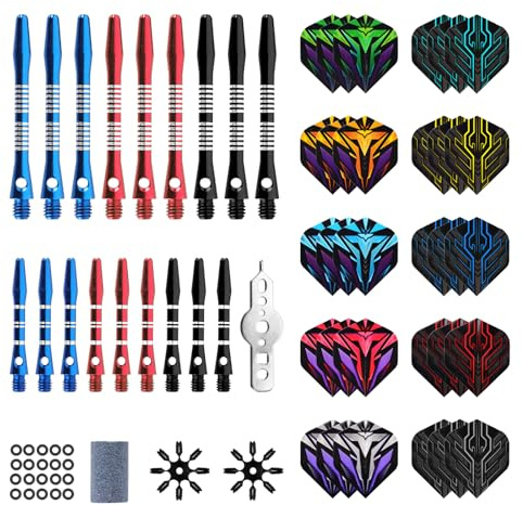 Kit de accesorios para dardos, 30 plumas de dardos y 18 tallos de aluminio, 20 juntas tóricas de goma, 1 sacapuntas de dardos, portador de vuelos de dardos