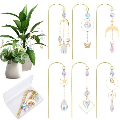 Zosutetoxo Crystal Suncatcher, 6 Pièces Capteurs de Soleil en Cristal & Accroche-Lumière Cristal, Décoration de Fenêtre Suspendue avec Prismes pour Jardin & Fenêtre