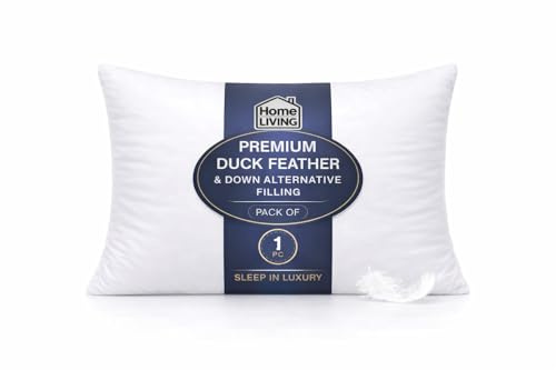 Home and Living Duck Feather Pillows | 2 or 4 Pack Luxury Feather Filled Bed Pillows| 100% Microfibre Cover | Comfy Hotel Quality Soft & Supportive Sleeping Down Pillows (1)