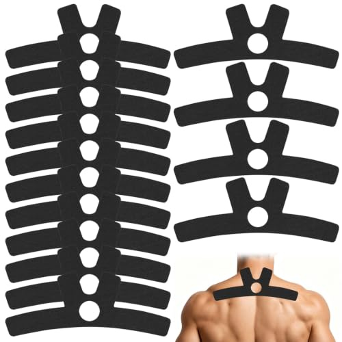 15 stycken förskurna kinesiologitejp för nacke och axlar, andas, svettbeständiga och elastiska, sporttejp för stöd och smärtlindring, hudvänlig och latexfri (svart)