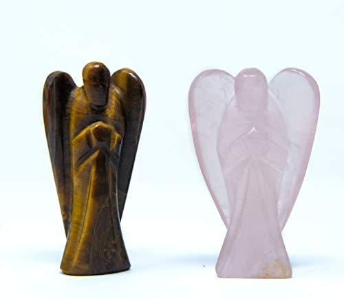 Wonder Care Lot de 2 Anges Gardiens de Poche en Pierre Naturelle sculptée pour énergie de guérison Reiki, équilibrage des Chakras, méditation, esthétique (3,8-6,3 cm) (Lot de 2)