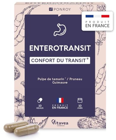 Yves Ponroy EnteroTransit - Complément Alimentaire Transit Intestinal - A base de Tamarin, Jus de Pruneaux et Guimauve - 10 Gélules - Cure de 10 Jours - Fabriqué en France