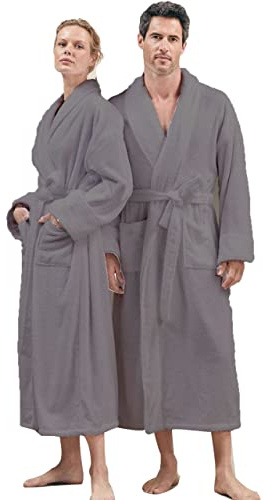 Unisex 100% Egyptian Cotton Terry Towel Soft Shawl Collar Dressing Gown Bathrobe for Men Women, Cozy Gown for Ladies & Men (Grey, x_l)