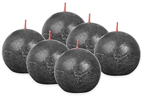 BOLSIUS - Rustic Ball Candle - Anthracite - Diameter 7.6 cm - Pack of 6 - unscented