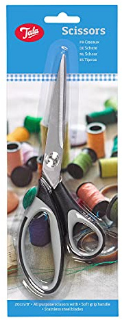 Tala Kitchen Scissors, 20cm, Stainless Steel Blades, Grey Soft Grip Handle, Multi-Purpose for Cooking, Herbs, Meat, Fabric & Crafts, Dishwasher Safe