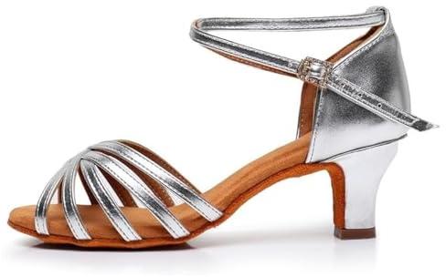 Zapatos de Danza Latina para Mujer Oro Profesional Zapatos de Baile de salón de Fiesta de Salsa de Baile práctica de Rendimiento Zapatos A01 Plata 5 CM 39 EU