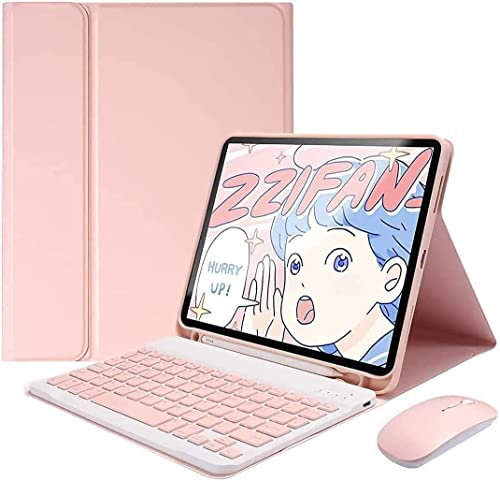 QIYIBOCASE Galaxy Tab S7FE/S8 Plus/S7 Plus Case with Keyboard and Mouse, Candy Detachable Magnetic Keyboard Case with Mouse&S Pen Holder for Galaxy Tab S8+ /S7 FE /S7+ Tablet (Pink)