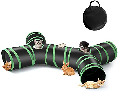 Cat Tunnel, 4 Way Collapsible Cat Tubes Interactive Kitty Tunnel Toy with Storage Bag