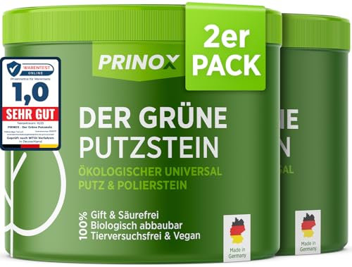 PRINOX® 2x Der Grüne Putzstein I 950g inkl. Handschwamm I Nachhaltiger Universal Allzweckreiniger I Jahresvorrat je Dose I Öko Reiniger für Küche, Bad, Fenster, Sneaker, Ceranfeld I Made in DE