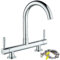 Maynosi 2 Hole Kitchen Bridge Mixer Taps, 180 mm Centers Deck Mounted Bridge Kitchen Sink Tap with 2 levers, 1/4 Turn Faucet with 360° Swivel Spout, Include UK Standard Fittings, Brass, Chrome
