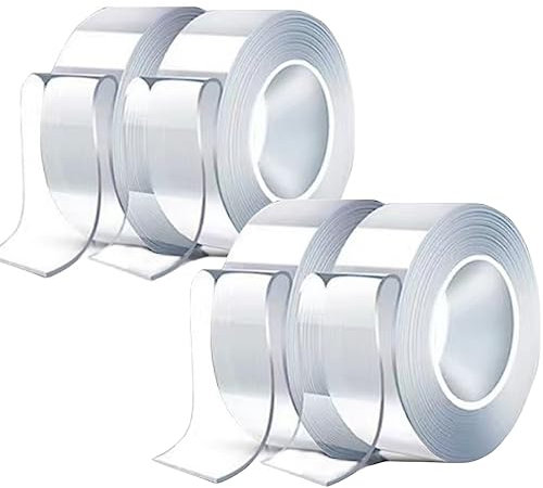 trrcylp Nastro adesivo doppio lato, strisce trasparenti a due lati del nastro della parete 4Pack, larghezza 1inch 1.2inch Roll lunghezza 40 piedi nastro rimovibile (spessore 2mm)