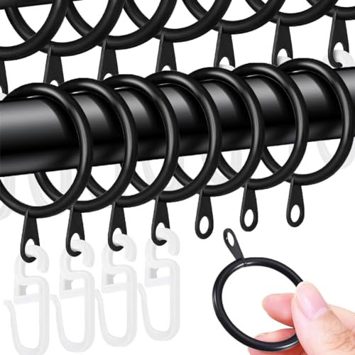 Aililong 50 anillas de cortina de metal y plástico para cortina de ducha y ventana, 30 mm de diámetro interior, color negro.