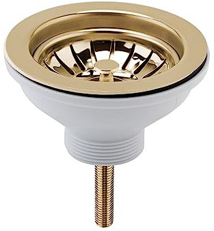 Balterley Kitchen Sink Waste Kit with Basket Strainer, 1 1/2 inch Sink Waste Pipe, Stainless Steel Basket Strainer, 90mm Standard Fittings - 115 x 115 x 63mm (Brushed Brass)