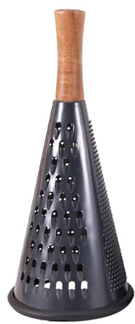 Cone Cheese Grater with Handle Stainless Steel Grater Triple Function Wood Handle Shredder Non-Slip Rubber Bottom Hand Held Multifunction Vegetables Grater Black 4-Size (Size XL:11.8 X 5.1 Black)