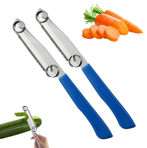 Lot de 2 couteaux à découper rapides, 3 en 1, en acier inoxydable, avec ressort réglable, facile à nettoyer, multifonction, pour légumes et fruits