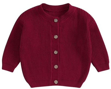 Cardigan Bébé Unisexe Gilet Tricoté à Manches Longues Pull Manteau Chaud avec Boutons Veste Chandail Automne/Hiver pour Nouveau-né Fille Garçon