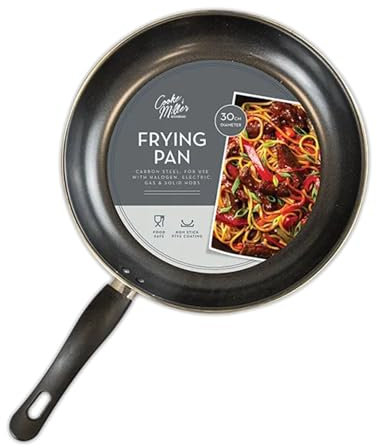 Cooke & Miller Sartén antiadherente | Sartén de acero al carbono duradera | Sartén de cocina recubierta de PTFE compatible con halógeno, gas, cocinas eléctricas y sólidas, mango de fácil agarre (30