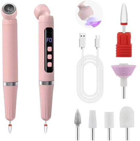 Anluomania Torno para Uñas Profesional 2 en 1, Set de Manicura y Pedicura, 15,000RPM Lima Electrica Uñas, Lampara UV, Recargable USB, Display LCD, 5 Velocidad, Molinillo de Uñas para Gel o Acrilicas