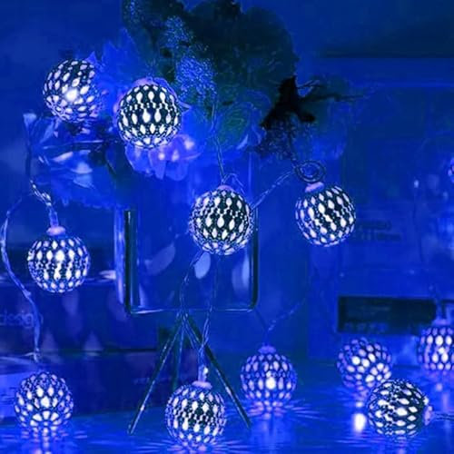 SHANJIA Cadena De Lámparas Esféricas LED,1.5m 10LED Guirnalda de luces LED tipo globo funciona con pilas, para interiores, dormitorios, fiestas, cumpleaños, decoración de árbol de (Azul, Dorado)