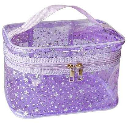 TotePrint Borsa Cosmetici con Motivo Stelle PVC Impermeabile Forma Secchiello Quadrata 22x14x14cm Organizer per Trucco da Viaggio (Confezione da 1), viola., moderno